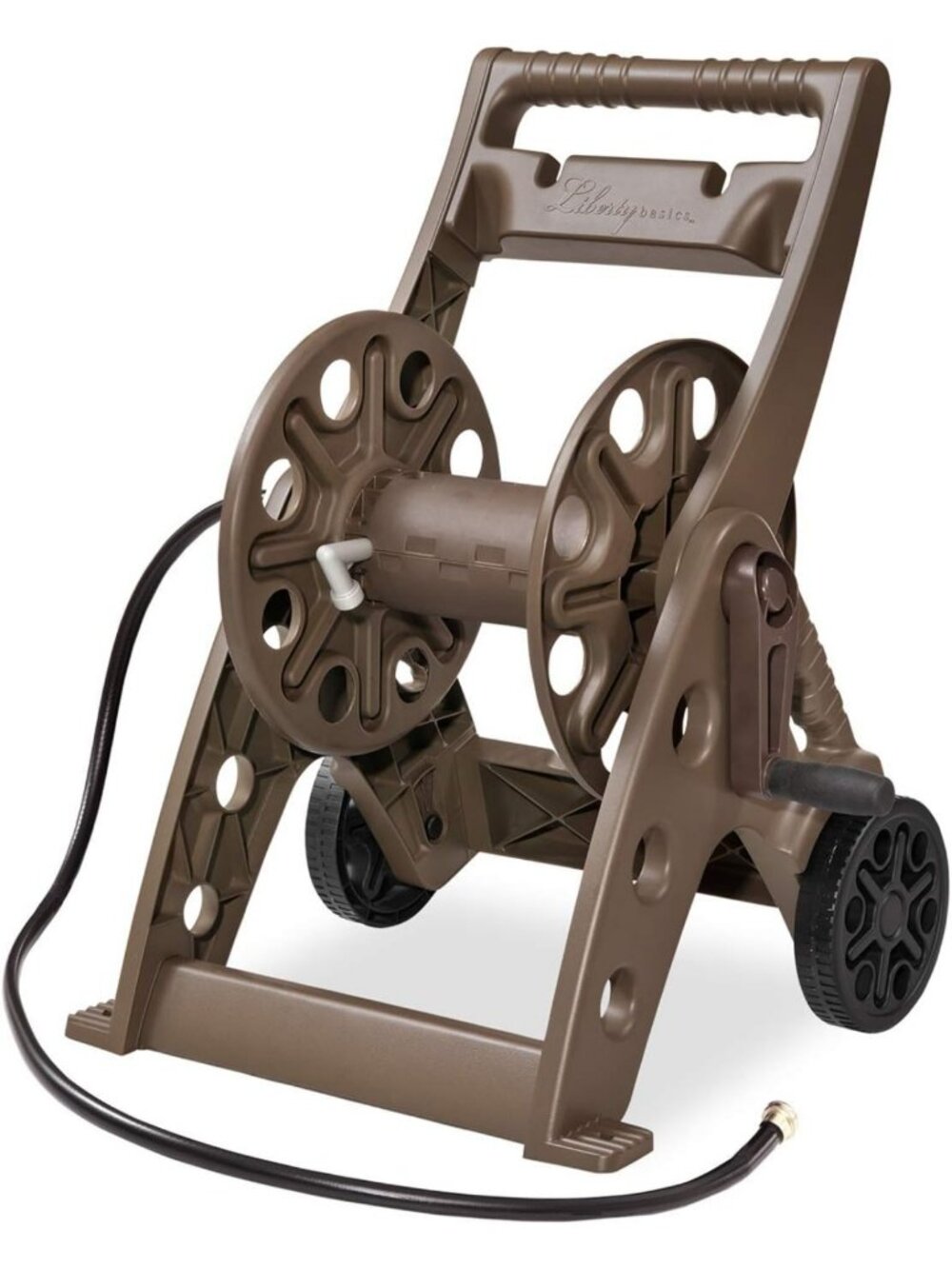 Two-Wheel Hose Cart - Durable Plastic, Bronze Finish, Easy Assembly, Garden Tool